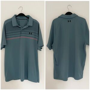Under Armour Men's Blue/Gray Golf Polo with Orange Stripe Detail